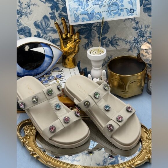 🆕 KURT GEIGER LONDON 🧿 NWOB White Orson Flower Power Slide Sandals, Sz39 US8.5 - Picture 3 of 13